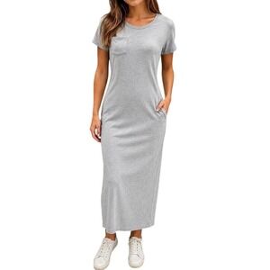 Inherit Maxi T-Shirt Dress Womens M Gray Cotton Short Sleeve Casual Modest Basic